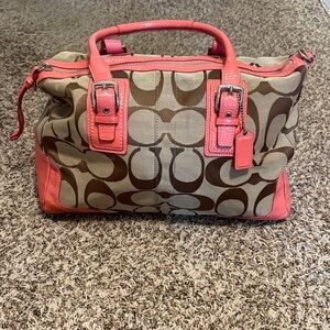 Vintage Authentic Coach Brown and Coral Shoulder Bag